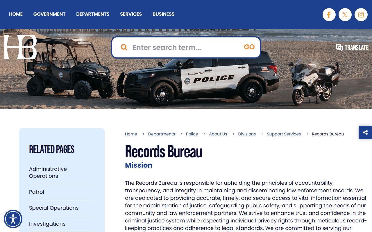 Huntington Beach Police Records Bureau for inmate population data