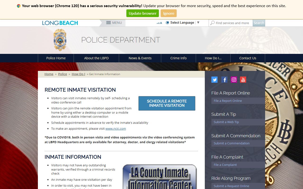 Long Beach inmate population police department inmate information page