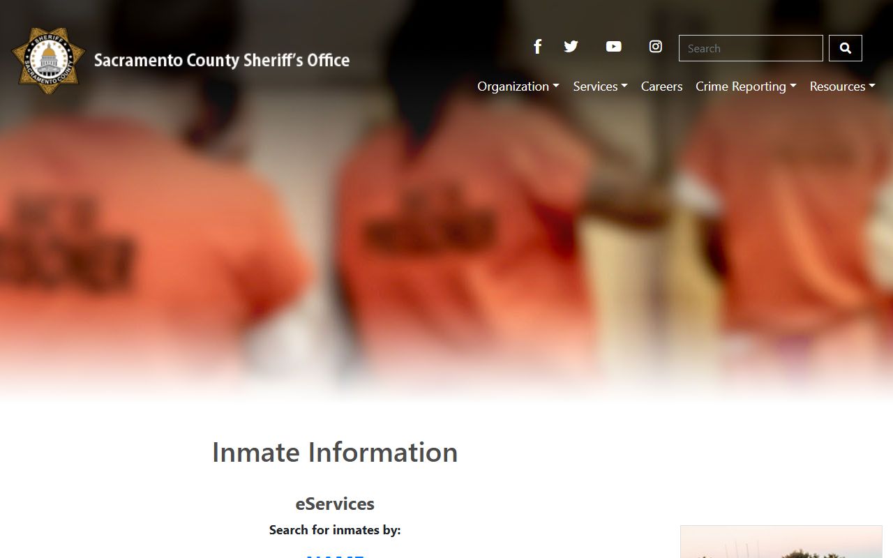Sacramento County Sheriff inmate population search tool