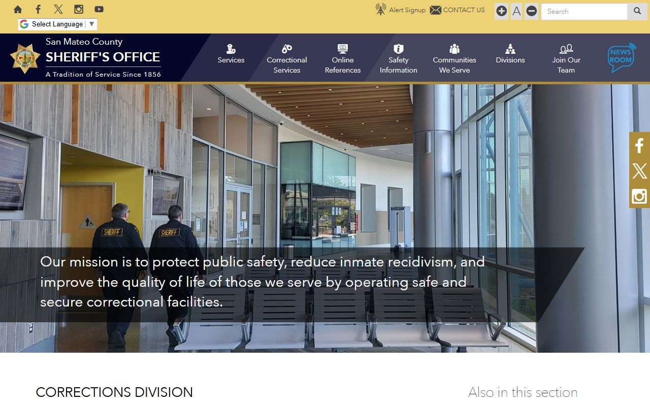 San Mateo County inmate population corrections division page on sheriff website