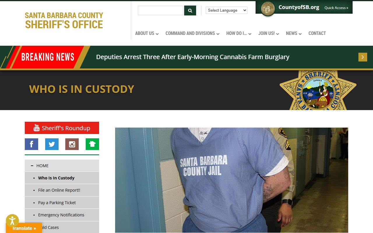 Santa Barbara County inmate population Who's in Custody search tool