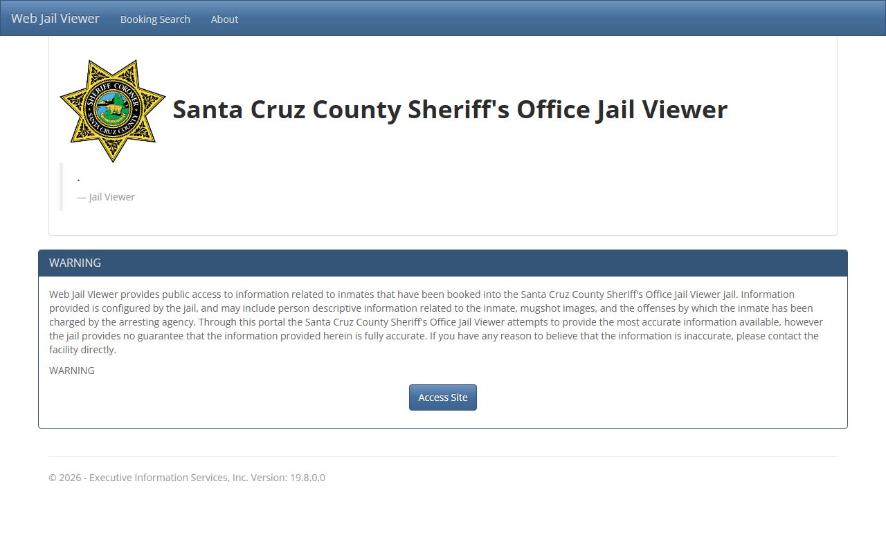 Santa Cruz County inmate population Jail Viewer search tool